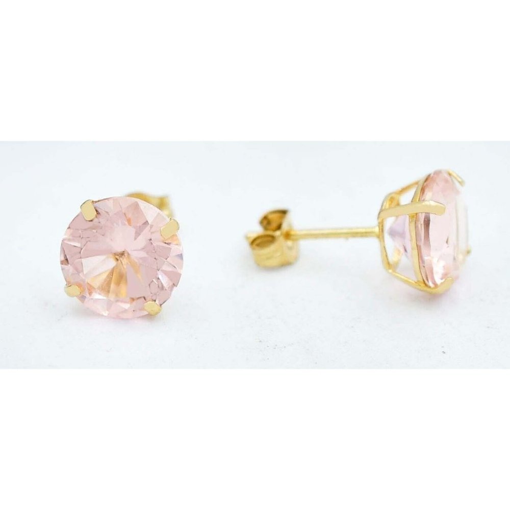 Genuine 3.42 Cts Morganite Stud Earrings 14k Gold
